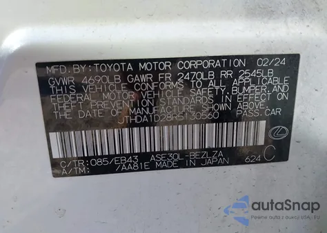 2024 Lexus Is 300 из США, поврежденный, VIN JTHDA1D28R5130560